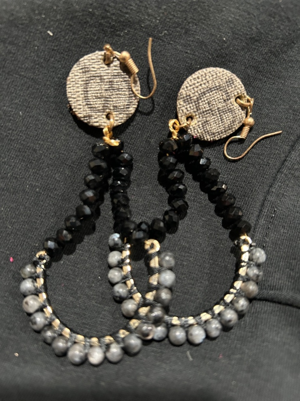 Elegant Black and Gray Beaded Drop Earnings- Gucci Upcycled